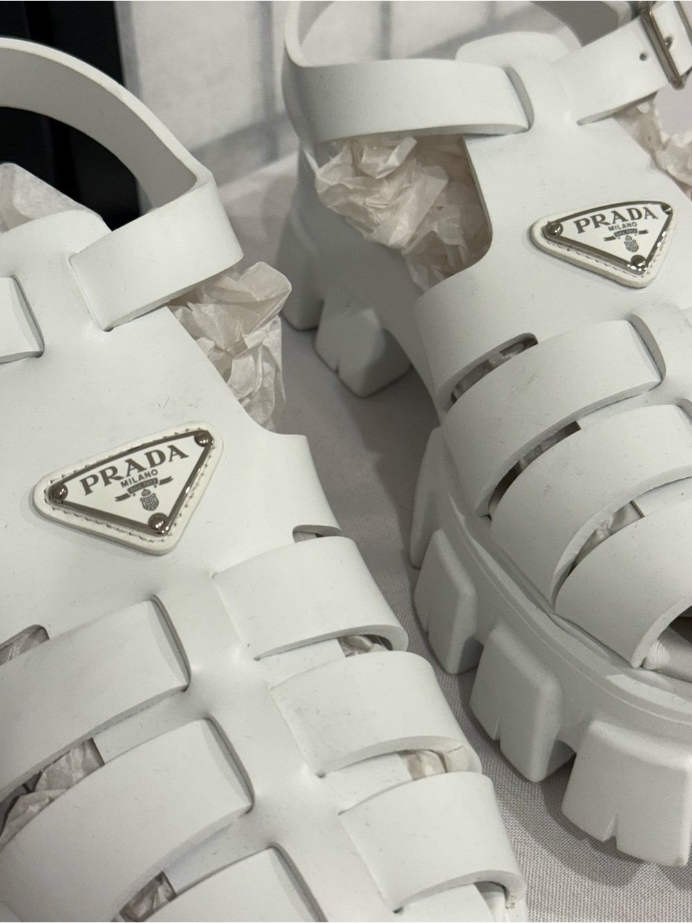 Prada Monolith White Rubber Fisherman Sandals Chunky Lug Sole Platform Shoes - Picture 7 of 11